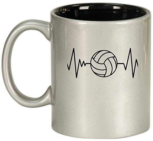 Ceramic Coffee Tea Mug Cup Heart Beats Volleyball (Silver)
