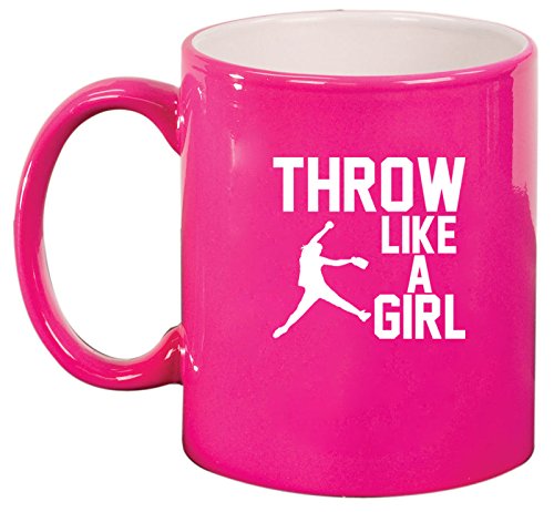 Ceramic Coffee Tea Mug Throw Like A Girl Softball (Hot Pink)