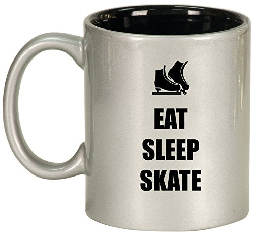 Ceramic Coffee Tea Mug Cup Eat Sleep Ice Skate (Silver)