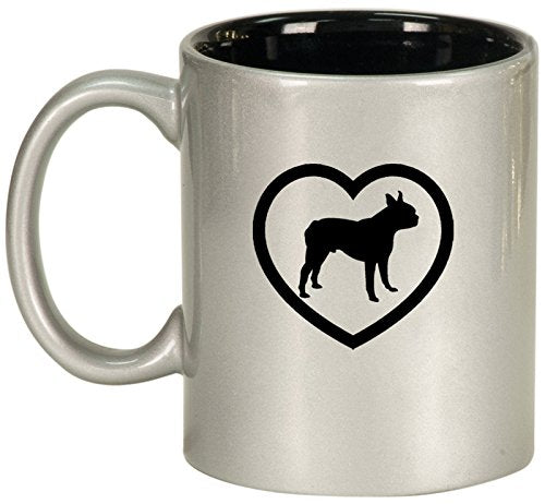 Ceramic Coffee Tea Mug Heart Boston Terrier (Silver)