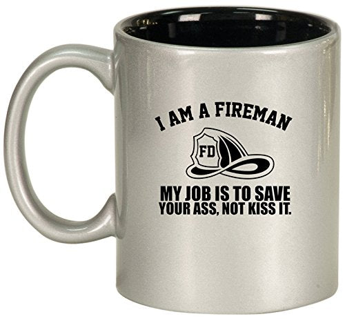 Ceramic Coffee Tea Mug Cup Fireman Here To Save You (Silver)