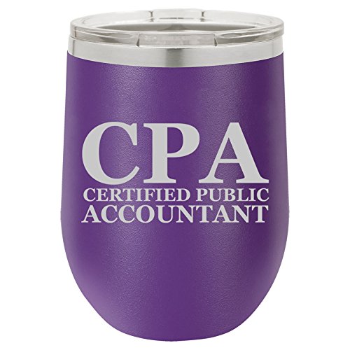 12 oz Double Wall Vacuum Insulated Stainless Steel Stemless Wine Tumbler Glass Coffee Travel Mug With Lid CPA Certified Public Accountant (Purple)