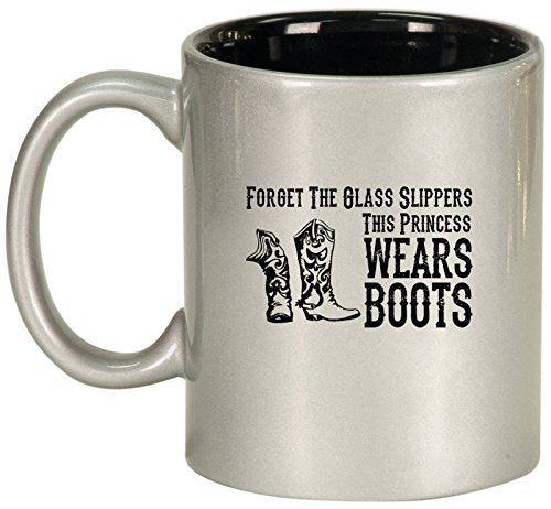 Ceramic Coffee Tea Mug Cowgirl This Princess Wears Boots (Silver)