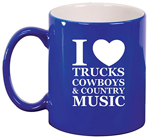 Ceramic Coffee Tea Mug Cup Love Trucks Cowboys Country Music (Blue)