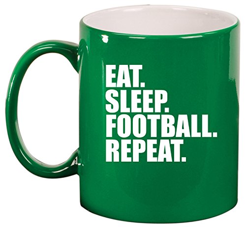 Ceramic Coffee Tea Mug Cup Eat Sleep Football Repeat (Green)