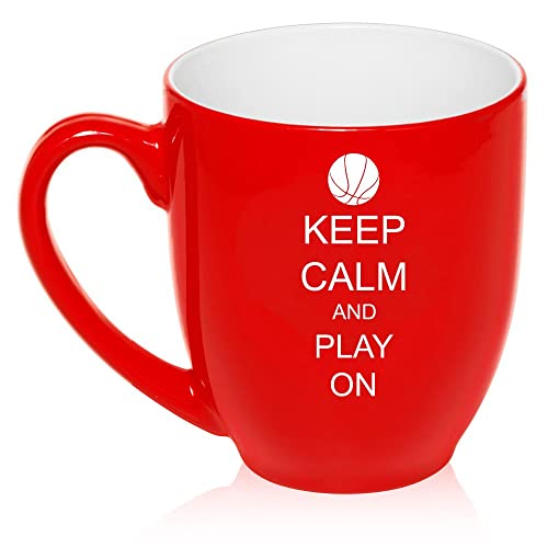 16 oz Large Bistro Mug Ceramic Coffee Tea Glass Cup Keep Calm and Play On Basketball (Red),MIP