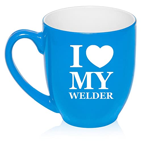 16 oz Large Bistro Mug Ceramic Coffee Tea Glass Cup I Heart Love Rescue Dogs (Light Blue),MIP