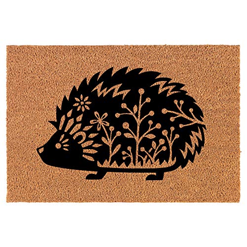 Coir Doormat Front Door Mat New Home Closing Housewarming Gift Fancy Hedgehog (24" x 16" Small)