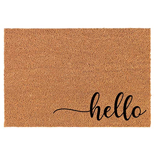 Coir Doormat Front Door Mat New Home Closing Housewarming Gift Hello Script Corner (24" x 16" Small)