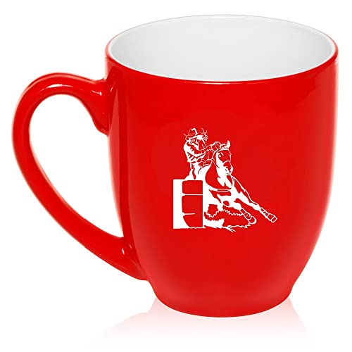 16 oz Large Bistro Mug Ceramic Coffee Tea Glass Cup Female Barrel Racing Cowgirl (Red),MIP
