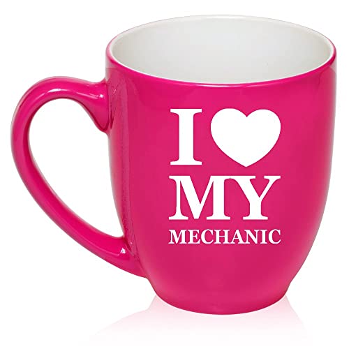16 oz Large Bistro Mug Ceramic Coffee Tea Glass Cup I Love Heart My Mechanic (Hot Pink),MIP