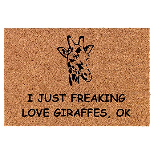Coir Doormat Front Door Mat New Home Closing Housewarming Gift I Just Freaking Love Giraffes Funny (24" x 16" Small)
