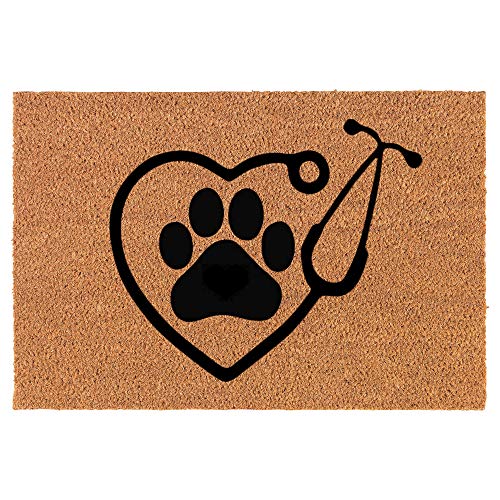 Coir Doormat Front Door Mat New Home Closing Housewarming Gift Heart Stethoscope Vet Tech Veterinarian (30" x 18" Standard)