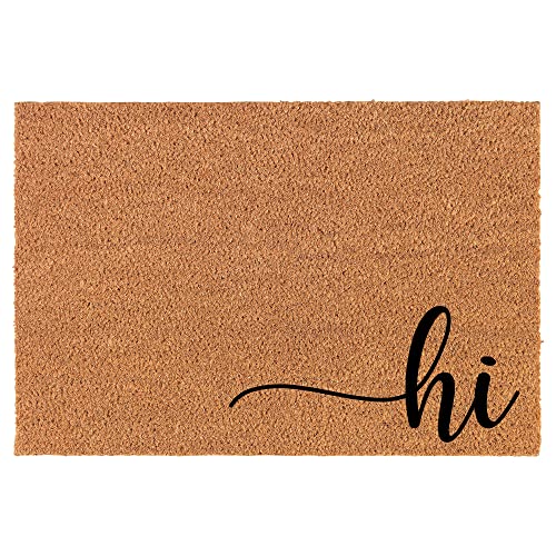 Coir Doormat Front Door Mat New Home Closing Housewarming Gift Hi Script Corner (24" x 16" Small)