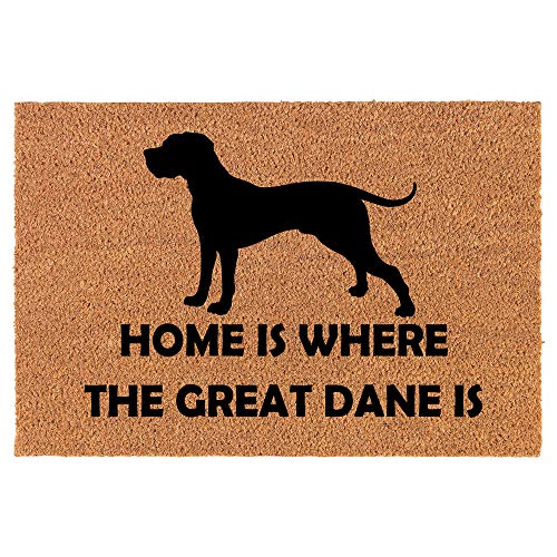 Coir Doormat Front Door Mat New Home Closing Housewarming Gift Home is Where The Great Dane is (24" x 16" Small)