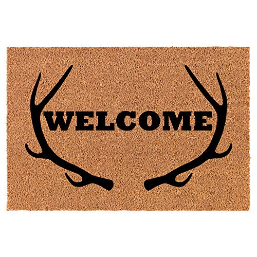 Coir Doormat Front Door Mat New Home Closing Housewarming Gift Welcome Antlers Hunting (24" x 16" Small)