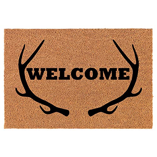 Coir Doormat Front Door Mat New Home Closing Housewarming Gift Welcome Antlers Hunting (30" x 18" Standard)