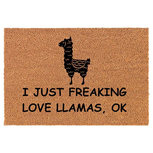 Coir Doormat Front Door Mat New Home Closing Housewarming Gift I Just Freaking Love Llamas Funny (24" x 16" Small)