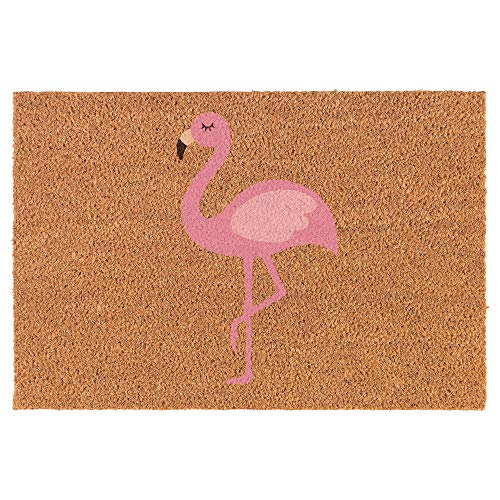 Coir Doormat Front Door Mat New Home Closing Housewarming Gift Pink Flamingo Color (24" x 16" Small)