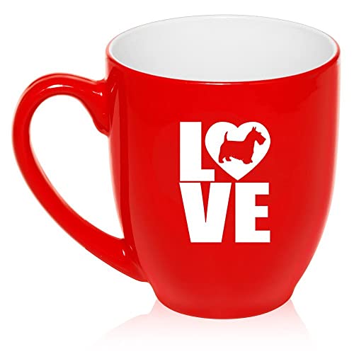 16 oz Large Bistro Mug Ceramic Coffee Tea Glass Cup Love Scottie Scottish Terrier (Red),MIP