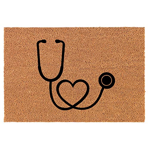 Coir Doormat Front Door Mat New Home Closing Housewarming Gift Heart Stethoscope Nurse Doctor (24" x 16" Small)