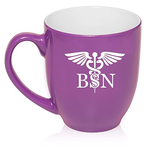 16 oz Large Bistro Mug Ceramic Coffee Tea Glass Cup BSN Bachelors Of Science Nurse Caduceus (Purple),MIP