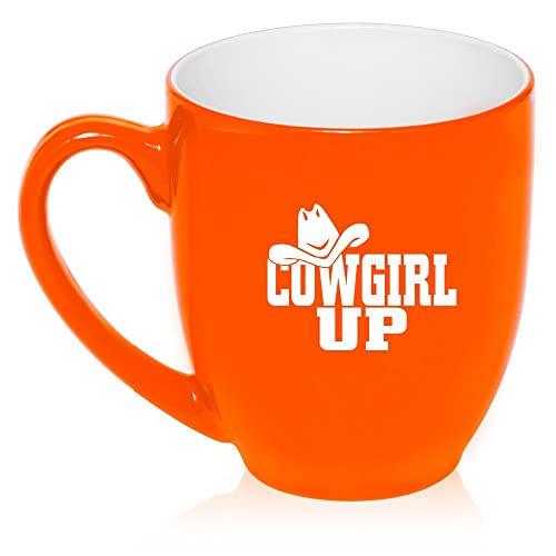 16 oz Large Bistro Mug Ceramic Coffee Tea Glass Cup Cowgirl Up With Hat (Orange),MIP