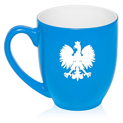 16 oz Large Bistro Mug Ceramic Coffee Tea Glass Cup Poland Polish Eagle (Light Blue),MIP