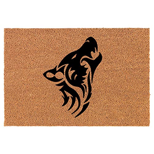 Coir Doormat Front Door Mat New Home Closing Housewarming Gift Tribal Wolf (24" x 16" Small)