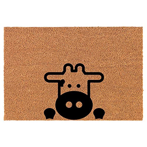 Coir Doormat Front Door Mat New Home Closing Housewarming Gift Peeking Cow (24" x 16" Small)