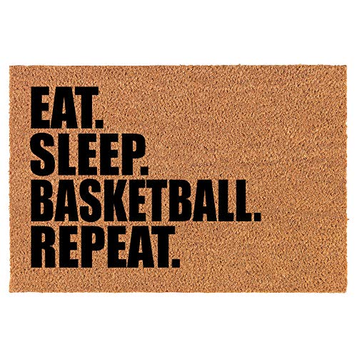 Coir Doormat Front Door Mat New Home Closing Housewarming Gift Eat Sleep Basketball Repeat (24" x 16" Small)