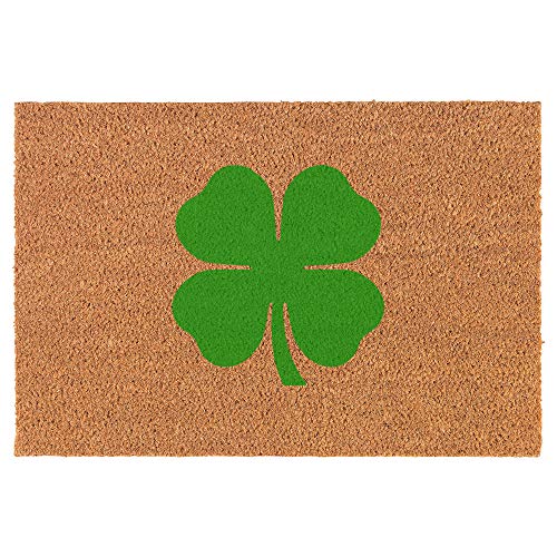 Coir Doormat Front Door Mat New Home Closing Housewarming Gift Green 4 Leaf Clover (24" x 16" Small)