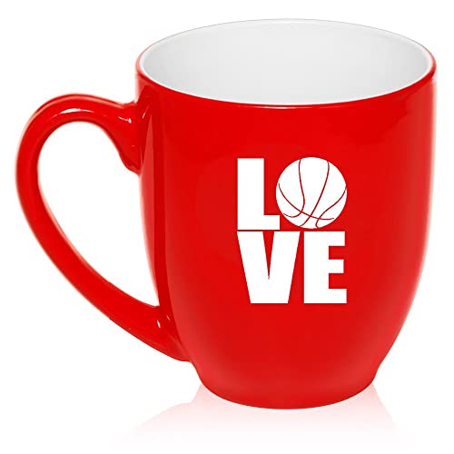 16 oz Large Bistro Mug Ceramic Coffee Tea Glass Cup Love Basketball (Red),MIP