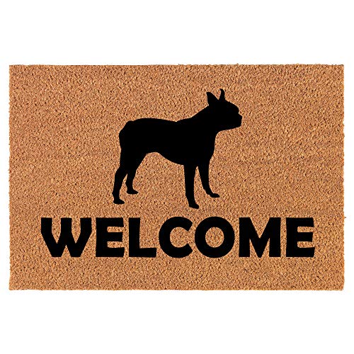 Coir Doormat Front Door Mat New Home Closing Housewarming Gift Welcome Boston Terrier (24" x 16" Small)