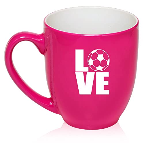 16 oz Hot Pink Large Bistro Mug Ceramic Coffee Tea Glass Cup Love Soccer,MIP