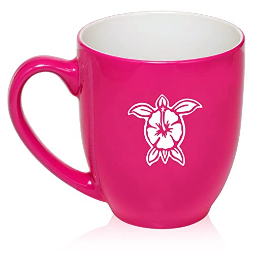 16 oz Large Bistro Mug Ceramic Coffee Tea Glass Cup Hibiscus Turtle (Hot Pink),MIP