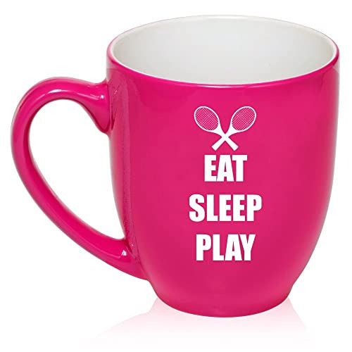 16 oz Large Bistro Mug Ceramic Coffee Tea Glass Cup Eat Sleep Play Tennis (Hot Pink),MIP