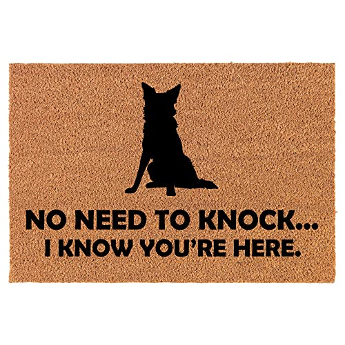 Coir Doormat Front Door Mat New Home Closing Housewarming Gift No Need to Knock I Know You are Here Funny Border Collie (24" x 16" Small)
