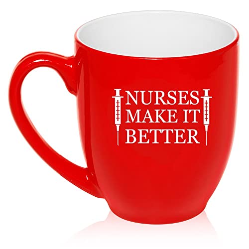 16 oz Large Bistro Mug Ceramic Coffee Tea Glass Cup Nurses Make It Better (Red),MIP