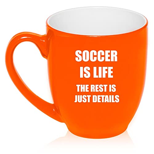 16 oz Large Bistro Mug Ceramic Coffee Tea Glass Cup Soccer Is Life (Orange),MIP