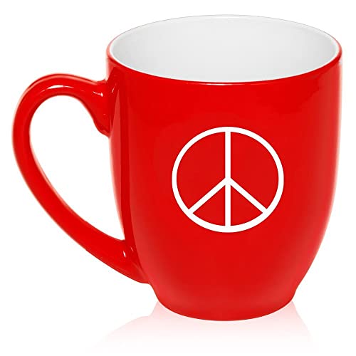 16 oz Large Bistro Mug Ceramic Coffee Tea Glass Cup Peace Sign (Red),MIP