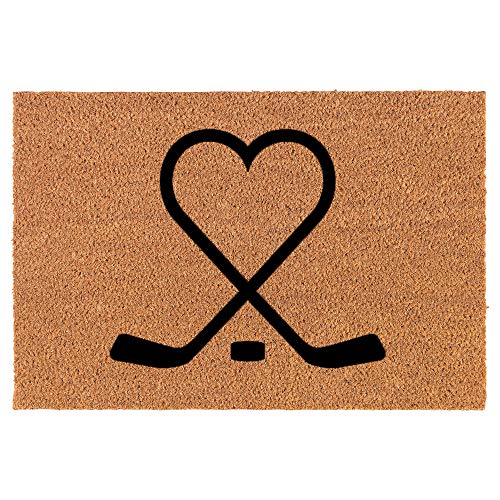 Coir Doormat Front Door Mat New Home Closing Housewarming Gift Hockey Sticks Heart Love (24" x 16" Small)