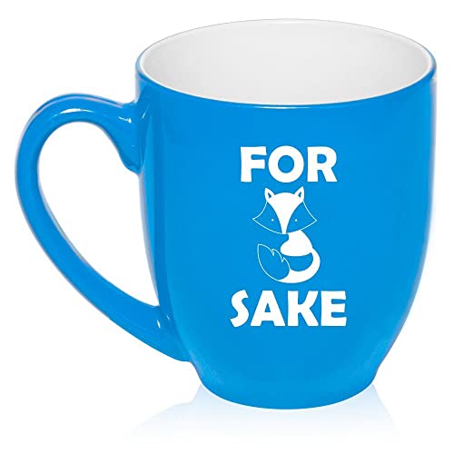 16 oz Large Bistro Mug Ceramic Coffee Tea Glass Cup For Fox Sake (Light Blue),MIP