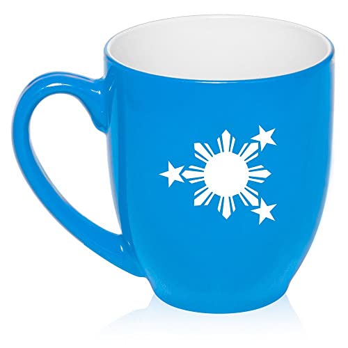 16 oz Large Bistro Mug Ceramic Coffee Tea Glass Cup Philippines Stars and Sun (Light Blue),MIP