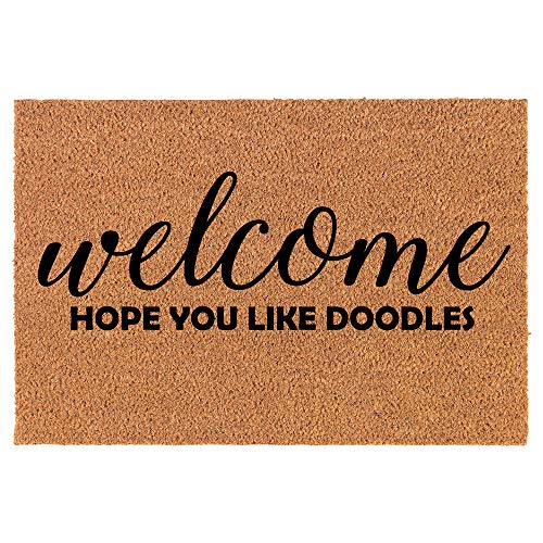 Coir Doormat Front Door Mat New Home Closing Housewarming Gift Welcome Hope You Like Doodles (24" x 16" Small)