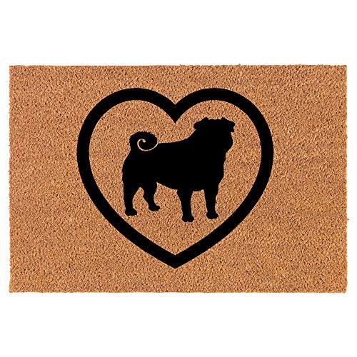 Coir Doormat Front Door Mat New Home Closing Housewarming Gift Pug Heart (24" x 16" Small)