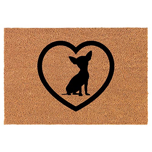 Coir Doormat Front Door Mat New Home Closing Housewarming Gift Chihuahua Heart (24" x 16" Small)