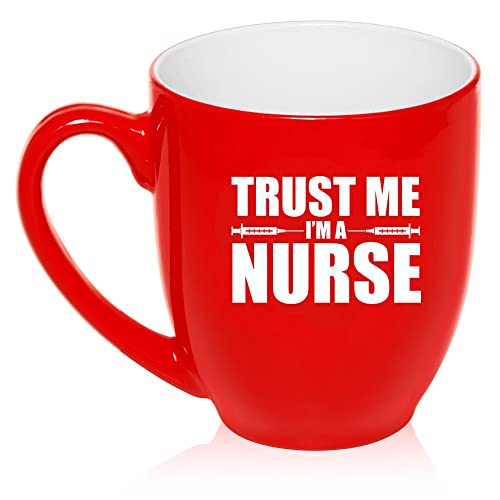16 oz Large Bistro Mug Ceramic Coffee Tea Glass Cup Trust Me I'm A Nurse (Red),MIP