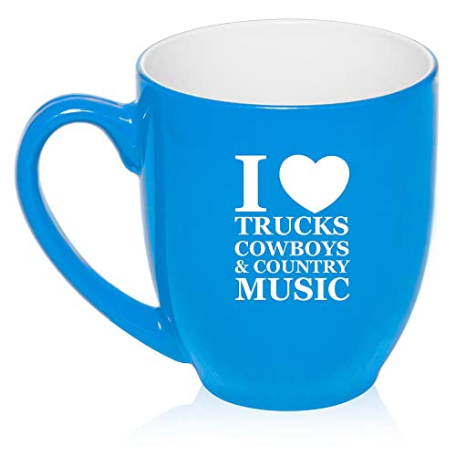 16 oz Light Blue Large Bistro Mug Ceramic Coffee Tea Glass Cup Love Trucks Cowboys Country Music,MIP