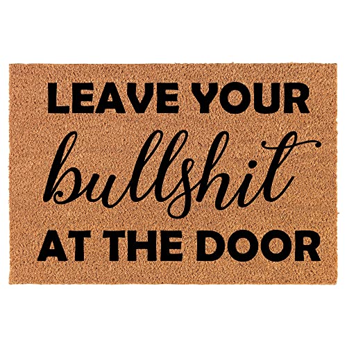 Coir Doormat Front Door Mat New Home Closing Housewarming Gift Leave Your Bull at The Door Funny (24" x 16" Small)